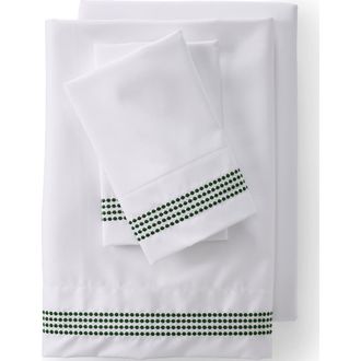 Lands End Supima Cotton No Iron Sateen Cane Weave Sheets - 400 Thread Count in Fresh Evergreen Dots at Nordstrom, Size Standard