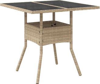 vidaXL Mesa De Jard&iacute;n Superficie De Vidrio Rat&aacute;n Pe Beige 80x80x75 Cm Vidaxl