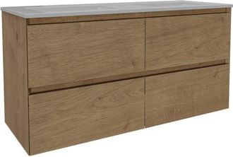 Saniclass Holz Pure Badkamermeubelset - 120x45x60cm - keramische wastafel wit - 2 wasbakken - 2 kraangaten - 4 lades - Eiken Natural