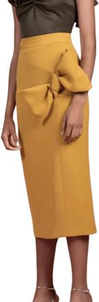 Moskada Hoge Taille Midi Potlood Rok met Strik - Dames - Midirokken - Geel - L - Rokken