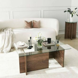 Dmora Mesa De Caf&eacute; Asellus, Mesa De Centro Baja, Revistero Para Sof&aacute;, Estante De La Sala De Estar, 105x65h40 Cm, Nuez, Con Embalaje Reforzado - Dmora