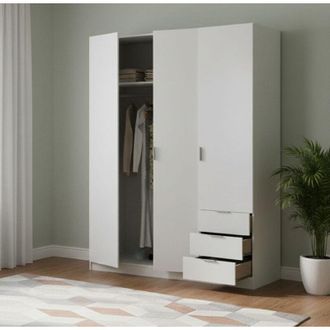 Dmora Guardaroba 3 Ante - 3 Cassetti 3 Ripiani, Bianco, -, 121x52 cm Joinville