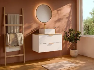 Vente-Unique Mobile bagno sospeso con lavabo da appoggio quadrato Bianco L60 cm - AVORELI