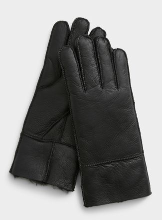 Simons Womens Topstitched sheepskin gloves
