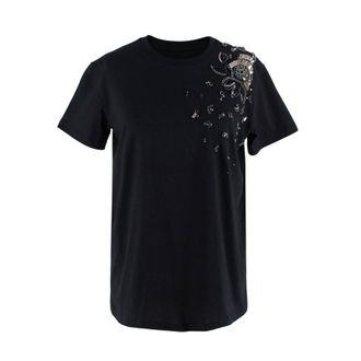 Prada Navy Cotton T-Shirt with Crystal Embellished Shoulder Size M