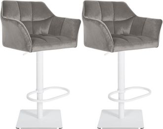 Clp Clp - Lote De 2 Taburetes De Bar Damaso Funda De Terciopelo Gris Metal Blanco Mate