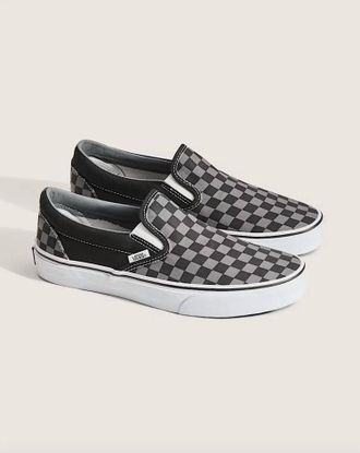 Vans Mens Classic Slip-On Shoes In Checkerboard Black Pewter