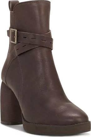 Lucky Brand Natesa Boots Womens Brown Leather Block Heel Bootie JOBB294