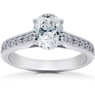 Pompeii3 1 1/3Ct Oval Diamond Engagement Ring 14k White Gold Lab Grown Size Selectable