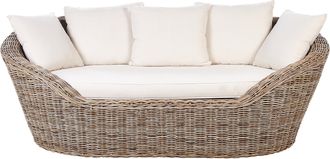 Beliani Sof&aacute; Natural Para Jard&iacute;n Estilo Boho Fabricado En Rat&aacute;n En Color Natural Con Cojines Cavo