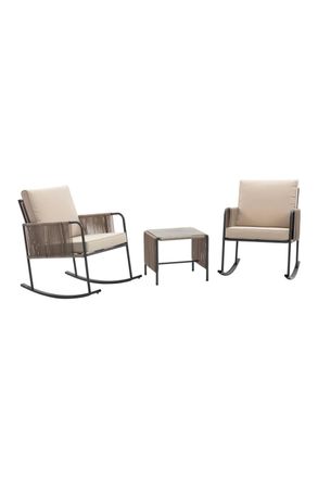 Teamson Home Outdoor Garden Table & Rocking Chair Furniture Set, Beige