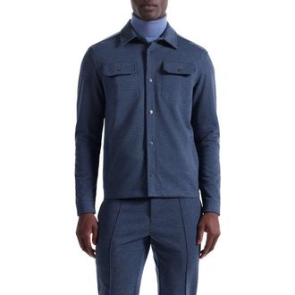 Bugatchi Heathered Kint Snap-Up Shirt Jacket in Navy at Nordstrom Rack, Size X-Large