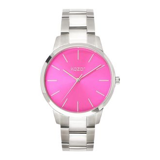 Kazar Zilveren horloge met roze wijzerplaat - Dames - Horloges - Roze - ONE Size - Accessoires
