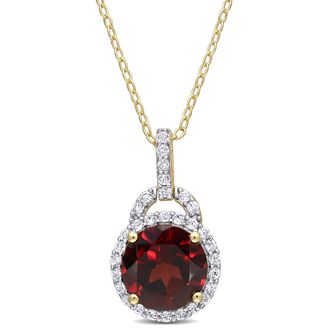 Mimi & Max 3 1/2 CT TGW Garnet and White Topaz Pendant with Chain in Yellow Plated Sterling Silver