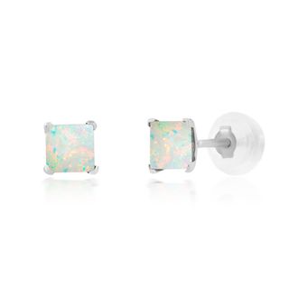 MAX + STONE 14k White Gold Square Princess Cut 4mm Gemstone Stud Earrings