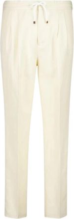 Brunello Cucinelli Cr&egrave;me Linnen-Katoenen Trekkoordbroek - Heren - Sweatpants - Beige - 3XL - Katoen - Broeken