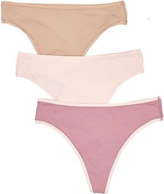 Natori Bliss Bare Cotton Thong 3-Pack Womens Underwear Peach Whip/Nostalgia Rose/Peach Whip/Buff : M (Womens 10-12), Cotton/Elastane/Lycra