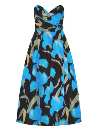 Rebecca Vallance floral-print strapless dress - women - Polyester - 12 - Blue