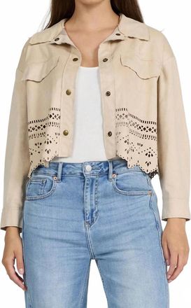 Dear John Denim Reno Laser Cut Cropped Shirt Jacket In Bone