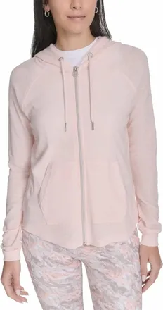 Calvin Klein Womens Performance Rouched-Sleeve Zip Hoodie In Cloud Pink
