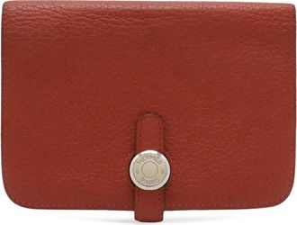 Herm&egrave;s Red Color Red Brown Togo Leather Coin Purse/Coin Case (Pre-Owned)