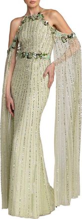 Mac Duggal Embellished Column Gown With Cape Sleeves in Seafoam at Nordstrom, Size 12