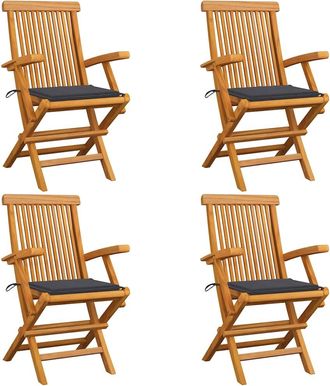 vidaXL Sillas De Jard&iacute;n 4 Uds Madera Teca Con Cojines Gris Antracita Vidaxl