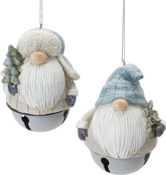 Melrose International Gnome Sleigh Bell Ornament (Set of 12) - Blue, Cream