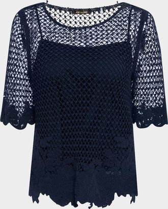 Kobi Halperin Sylvs Floral Crochet Rosette Net Blouse