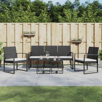 vidaXL Set Comedor De Jard&iacute;n 5 Pzas Con Cojines Pp Aspecto Rat&aacute;n Negro Vidaxl