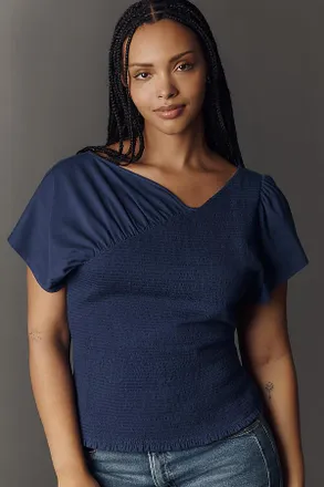 Maeve Asymmetrical Flutter Sleeve Tee