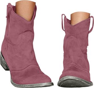 Generic Cowboy Ankle Boots for Women 2088,Western Suede Cowboy Ankle Boots Suede Solid Color Slip On Winter Round Toe Fashion Retro Fashionable Casual Back Zi