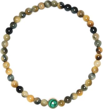 Luis Morais 14K Yellow Gold Agate Diamond Beaded Bracelet - Mens - Diamond/Malachite/14kt Yellow Gold