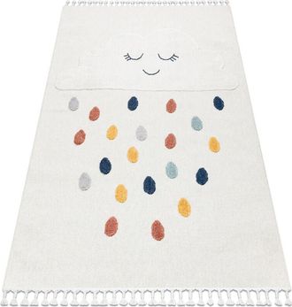 RugsX Rugsx - Carpet yoyo GD63 white / navy - Cloud, drops for children, structural, sensory Fringes beige 200x290 cm