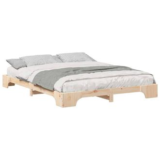 Berkfield Home Stylish Floor Bed Frame with Storage Brown 160 x 220 cm Solid pin in Light Tan