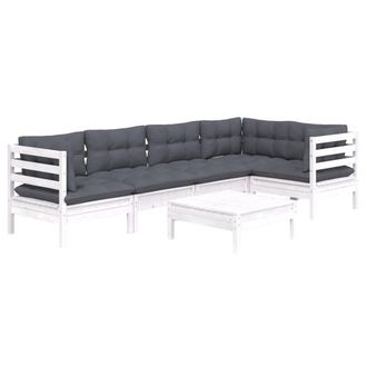 vidaXL Muebles De Jard&iacute;n 6 Pzas Con Cojines Blanco Madera De Pino Vidaxl