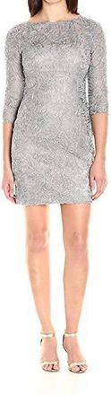 Aidan Mattox Embroidered Bateau Sheath Dress In Silver