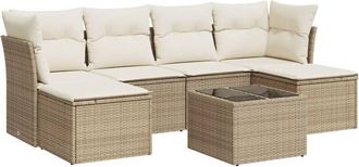 vidaXL Vidaxl - Set Sof&aacute;s De Jard&iacute;n 7 Piezas Y Cojines Rat&aacute;n Sint&eacute;tico Beige