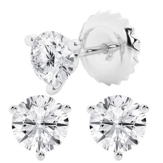 Grown Brilliance 2 Carat Round Cut Lab Grown Diamond Stud Earrings in 14K White Gold, G-H Color, VS Clarity, Gift Box Included