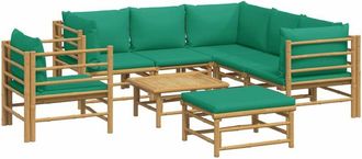 vidaXL Set De Muebles De Jard&iacute;n 8 Piezas Bamb&uacute; Con Cojines Verde Vidaxl