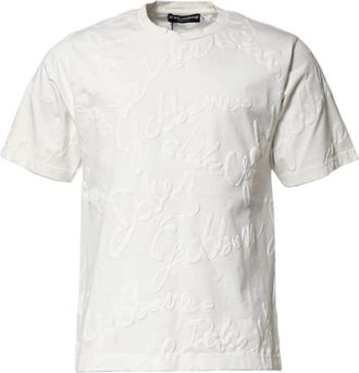 Dolce & Gabbana Embossed Logo Katoenen T-Shirt - Dames - T-shirts - Wit - XL - Katoen - Tops