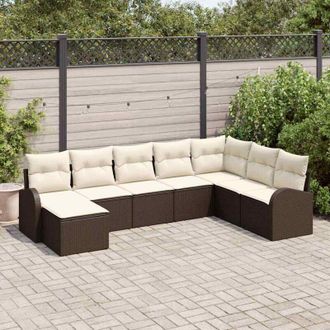 vidaXL Vidaxl - Conjunto De Sof&aacute; De Jard&iacute;n Con Coj&iacute;n 8 Pcs Marr&oacute;n Polirat&aacute;n