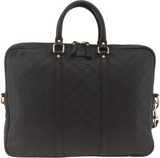 Gucci Convertible Guccissima Leather Black Leather Briefcase Bag (Pre-Owned)