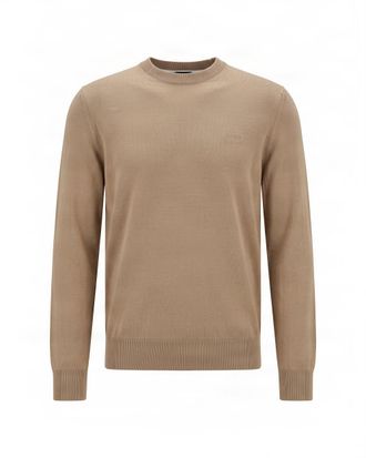 BOSS Medium Beige Logo Embroidered Virgin Wool Sweater