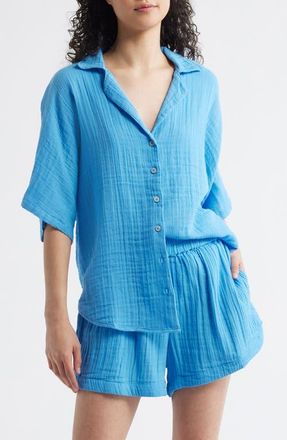 Rip Curl Premium Surf Cotton Gauze Button-Up Shirt in Azure Blue at Nordstrom, Size Xx-Small