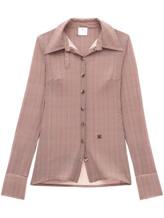 Courr&egrave;ges Geruit shirt met logo-applicatie - Bruin