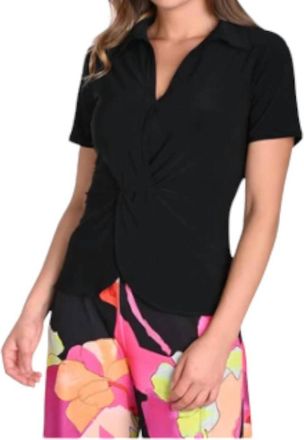 Frank Lyman Design Gathered Knit Top In Black