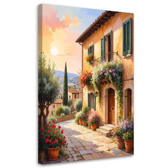 Feeby Cuadro Sobre Lienzo, Calles Coloridas De La Toscana Casas Con Flores, 70x100