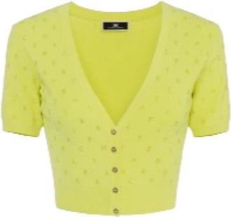 Elisabetta Franchi Lettering Strass Cropped Cardigan - Dames - Vesten - Geel - S - Leer - Truien & Vesten