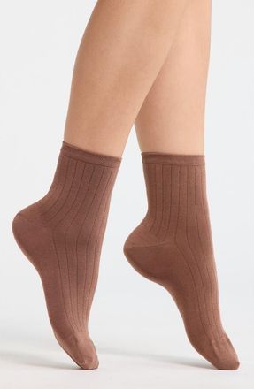 Nordstrom Wide Rib Ankle Socks in Brown Nut at Nordstrom, Size 9